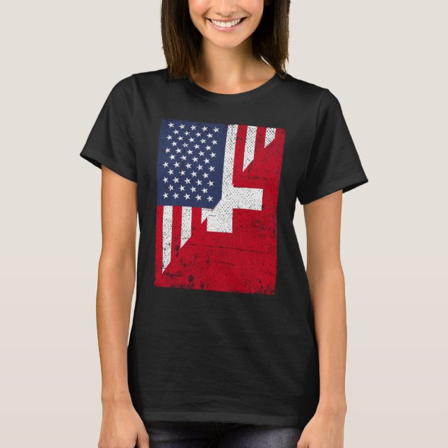 T-shirt Half USA Flag Half Switzerland Flag American Swiss (Devant)