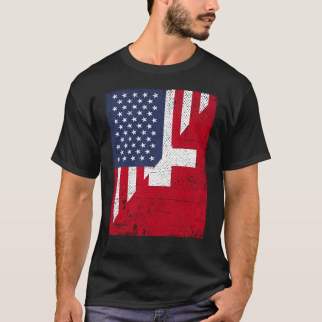T-shirt Half USA Flag Half Switzerland Flag American Swiss (Devant)