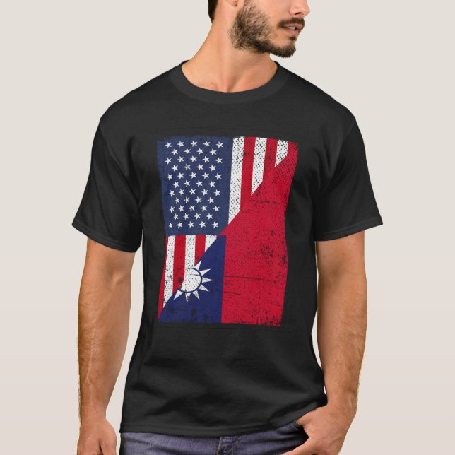 T-shirt Half USA Flag Half Taiwan Flag American Taiwanese (Devant)