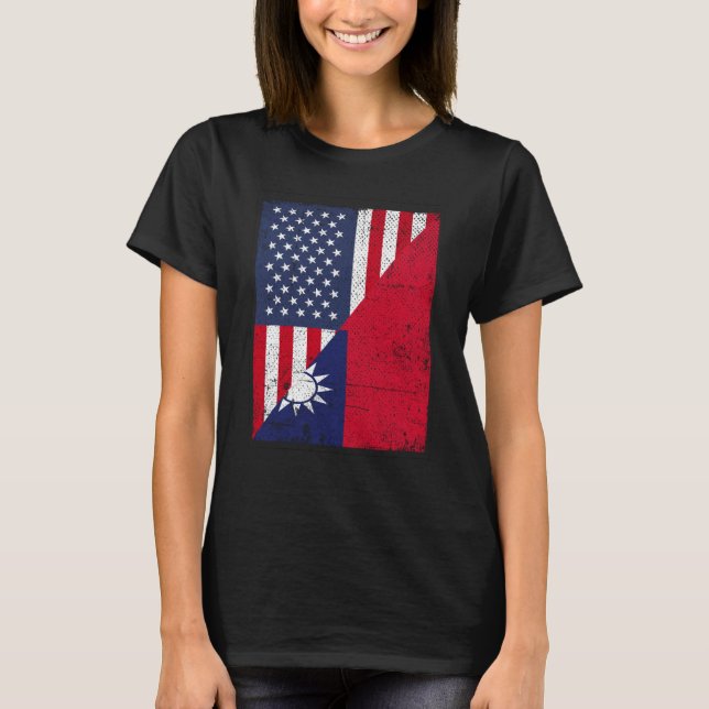 T-shirt Half USA Flag Half Taiwan Flag American Taiwanese (Devant)