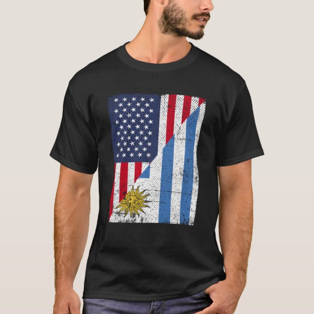 T-shirt Half USA Flag Half Uruguay Flag American Uruguayan (Devant)