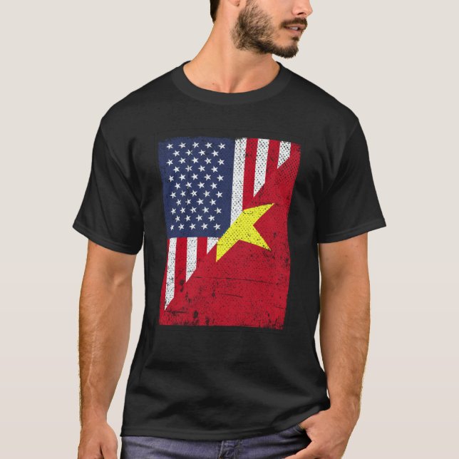 T-shirt Half USA Flag Half Vietnam Flag American Vietnames (Devant)