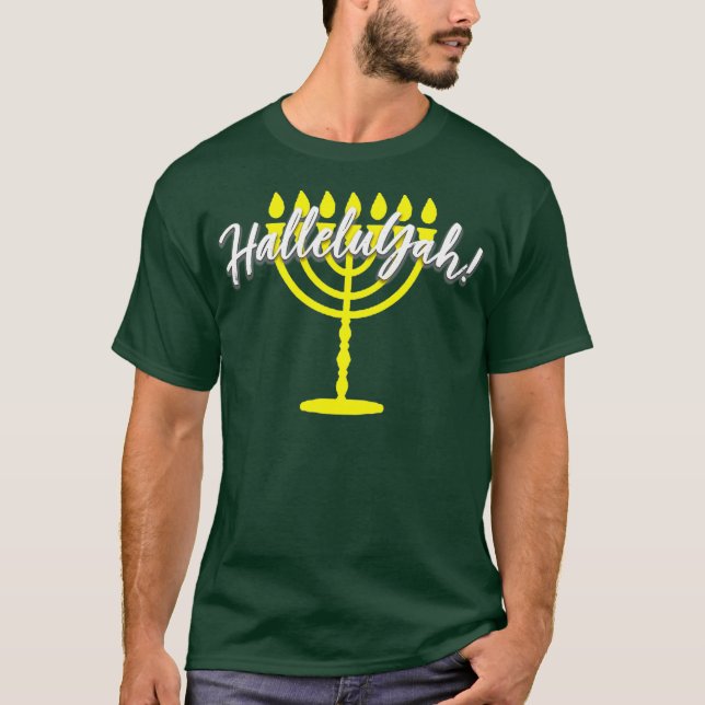 T-shirt Hallelu Yah Hébreu Menorah Torah YHWH (Devant)