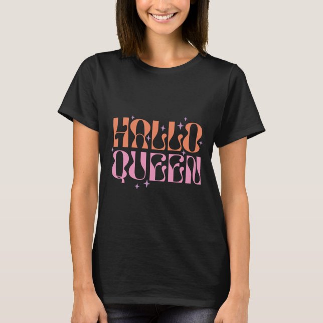 T-shirt Hallo Queen Stars rose orange noir Halloween (Devant)