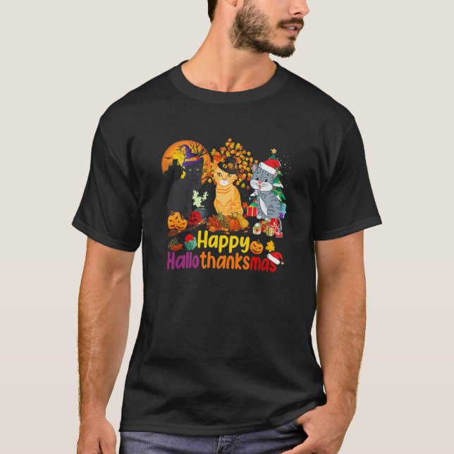 T-shirt Hallothanksmas Amoureux des chats Halloween Thanks (Devant)