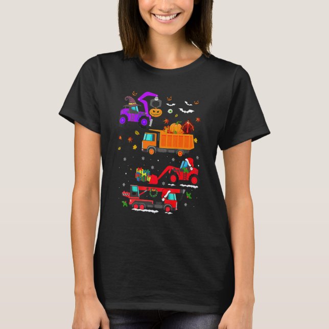 T-shirt Hallothanksmas Construction Vehicle Crane Truck Bo (Devant)