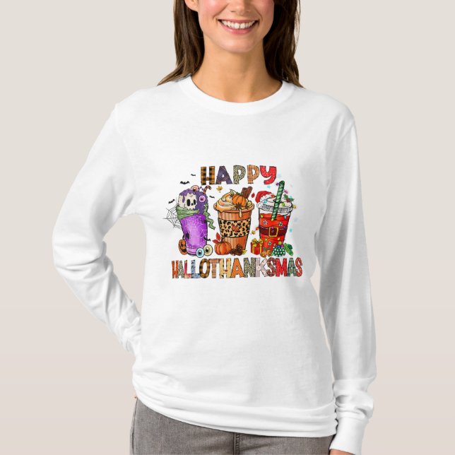 T-shirt Hallothanksmas Halloween Café Latte Merci (Devant)