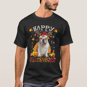 T-shirt Hallothanksmas, Halloween Thanksg, Chien de Bulldo
