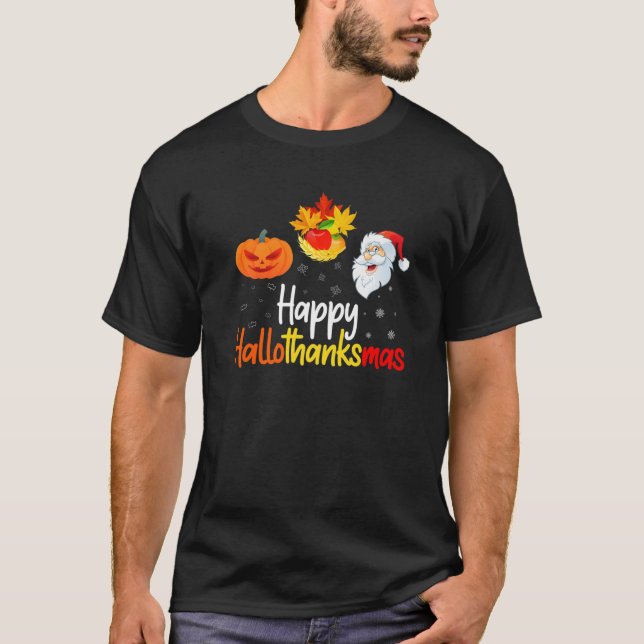 T-shirt Hallothanksmas Halloween Thanksgiving C (Devant)