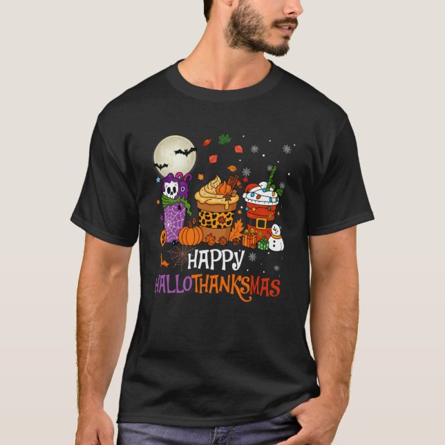 T-shirt Hallothanksmas Halloween Thanksgiving Christmas Co (Devant)