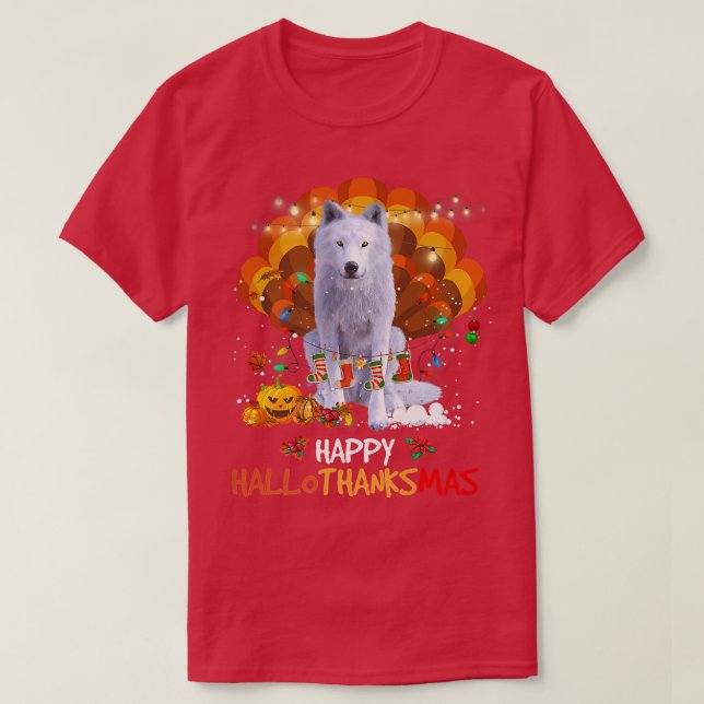 T-shirt Hallothanksmas Wolf Lover Halloween Thanksgi (Design devant)