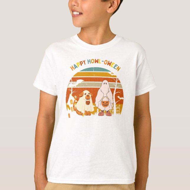 T-shirt Halloween 70's Style A Kid et their Pup (Devant)