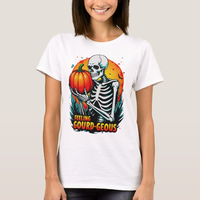 T-shirt Halloween à la main de squelette 'Feeling Gourd ge (Devant)