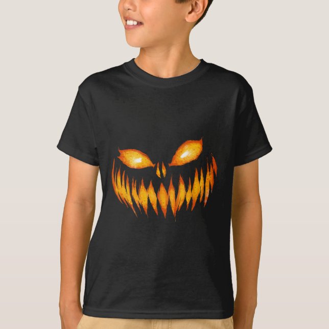 T-shirt Halloween à la tête de Citrouille sculpté de Jack- (Devant)