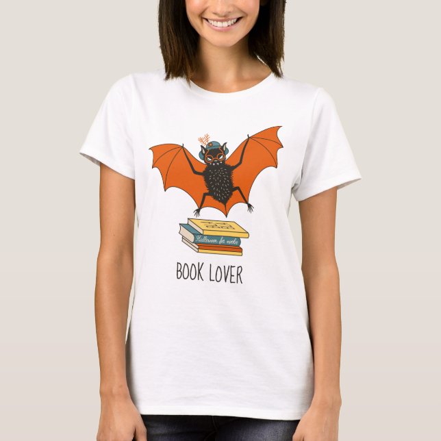 T-shirt Halloween amusant au livre de chauve-souris (Devant)