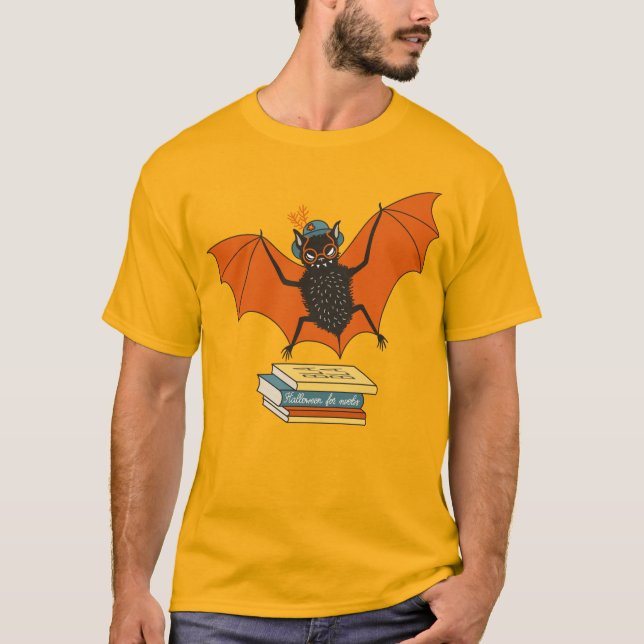 T-shirt Halloween amusant au livre de chauve-souris (Devant)