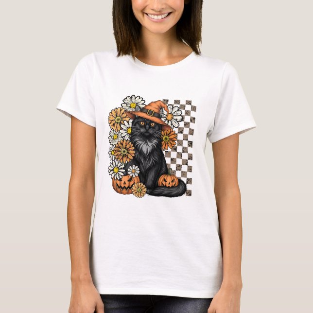 T-shirt Halloween amusant - Chat noir (Devant)
