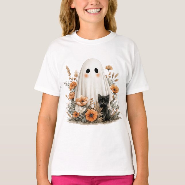 T-Shirt Halloween amusant - mignon fantôme & Kitti (Devant)