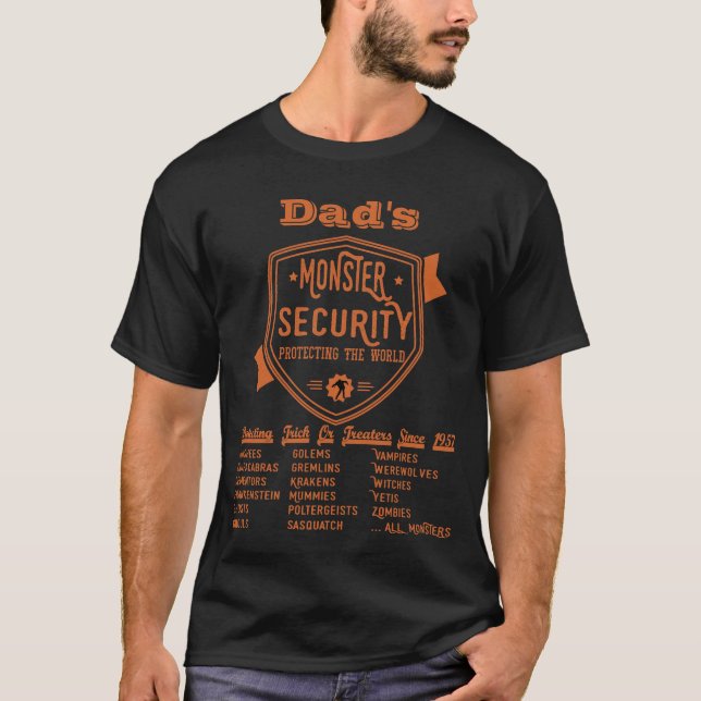 T-shirt Halloween amusant - Monster Security Orange Text (Devant)