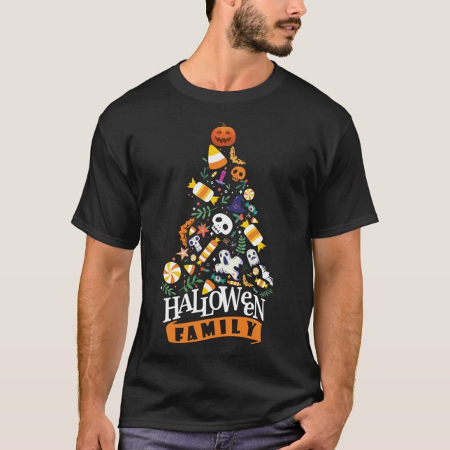 T-shirt Halloween Arbre avec Halloween Candy Ghost & Pumpk (Devant)