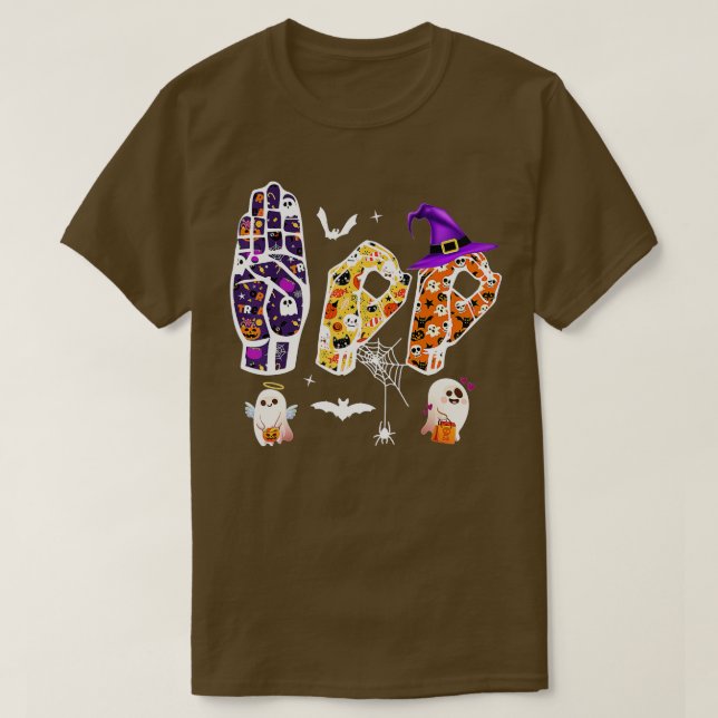 T-shirt Halloween ASL, Hand Sign Language Boo Ghost Deaf P (Design devant)