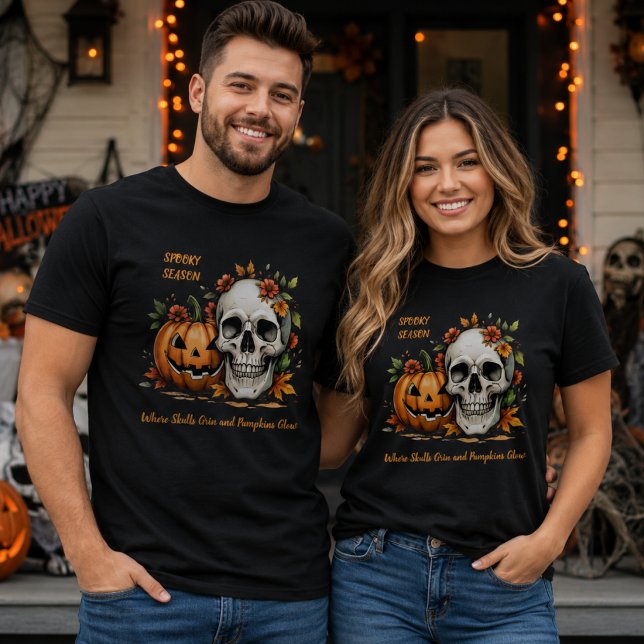 T-Shirt Halloween assorti crâne citrouille Saison  (Créateur téléchargé)