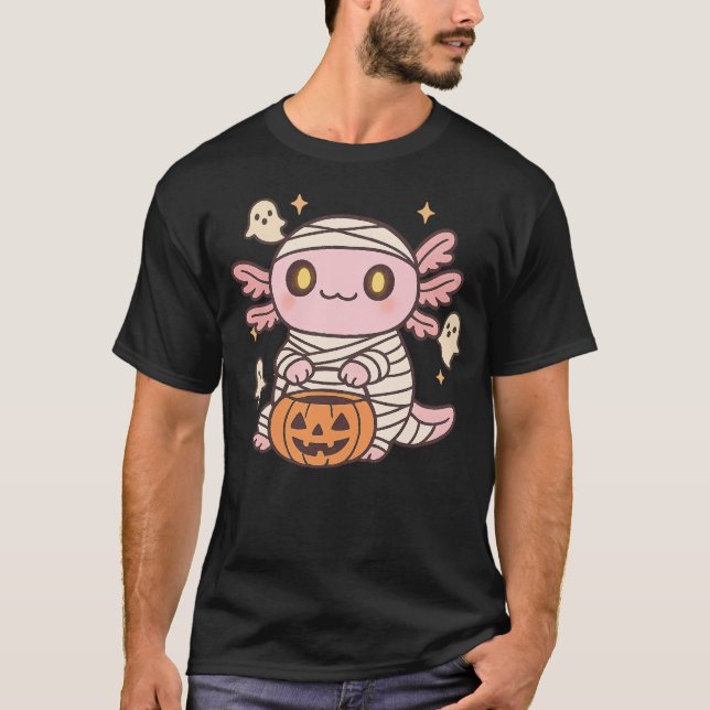 T-shirt Halloween Axolotl Witch Mummy Kawaii Ghost Pumpkin (Devant)