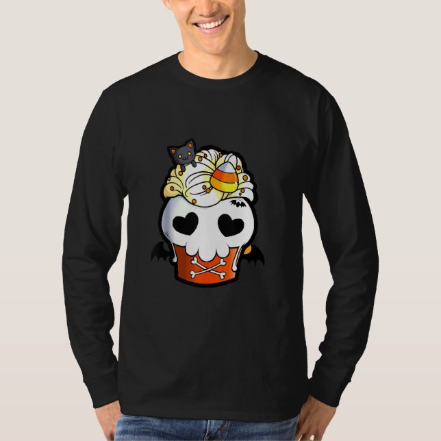 T-shirt Halloween B Manque Cat Crâne Cupcake (Devant)