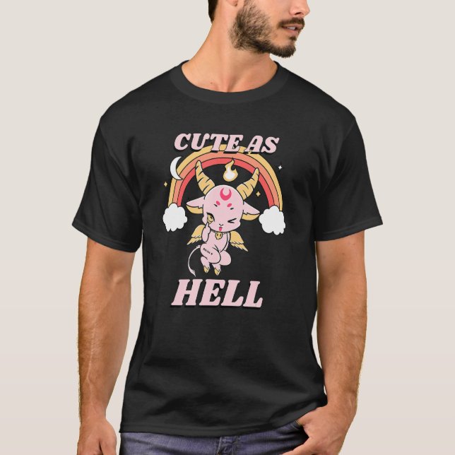 T-shirt Halloween Baphomet Satan Cute As Hell Pastel Goth (Devant)