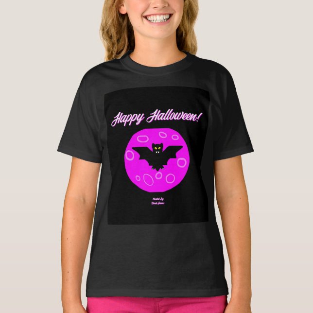 T-shirt Halloween Bat Girls Black Basic T Shirt (Devant)