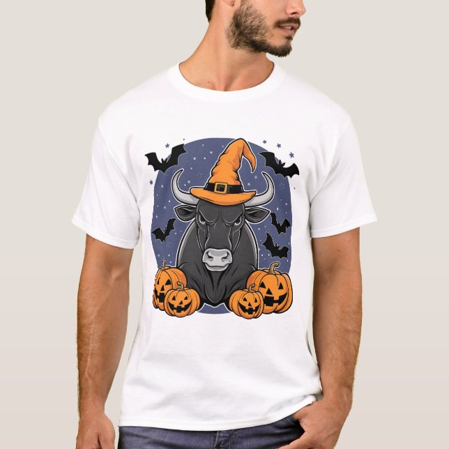 T-shirt Halloween Bison Éffrayant sorcière Casquette et Ci (Devant)