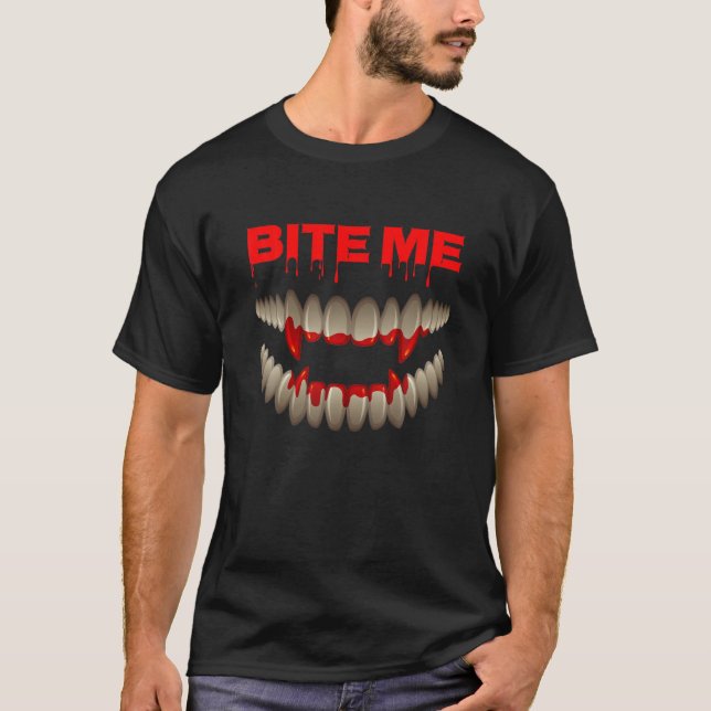T-shirt Halloween Bite Me Vampire Bloody Teeth Fangs Costu (Devant)