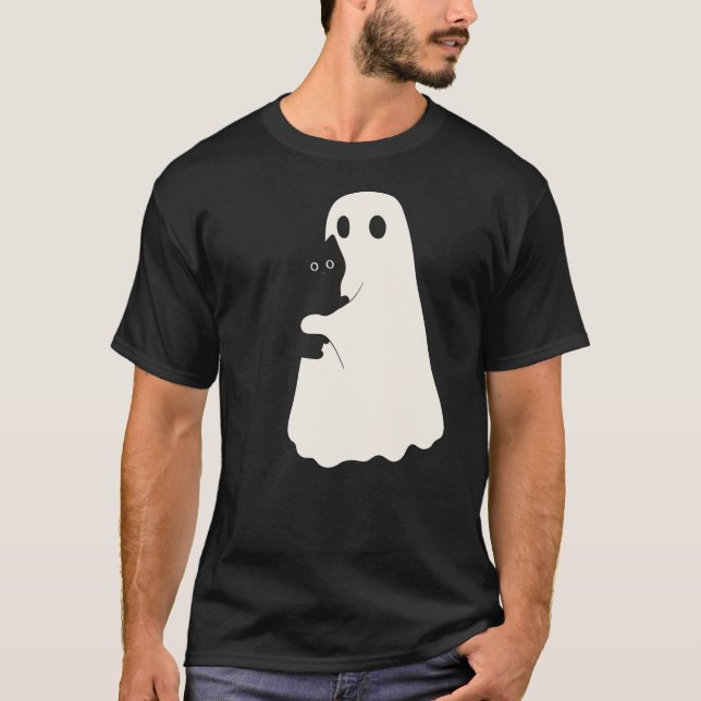 T-shirt Halloween Black Cat And Ghost Cats Ghosts Retro Gr (Devant)
