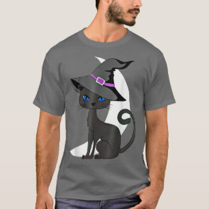 T-shirt Halloween Black Cat Costume Witch Hat & Moon Men W