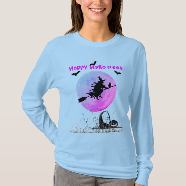 T-shirt Halloween Bleu clair long (Devant)