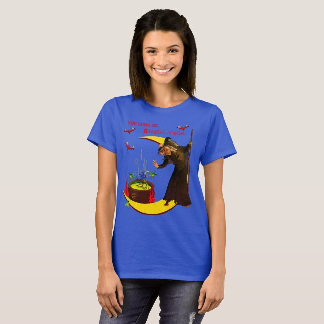 T-shirt Halloween bleu lune de cuisine (Devant entier)
