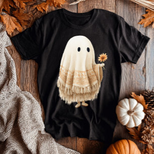 T-shirt Halloween Boho Macrame Frange Retro Orange Fleur
