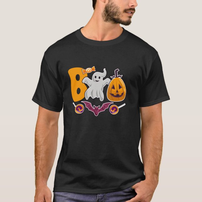 T-shirt Halloween Boo Cute Ghost Citrouille Spider Web Hal (Devant)