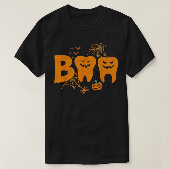 T-shirt Halloween Boo Dentist Costume Citrouille Assis den (Design devant)