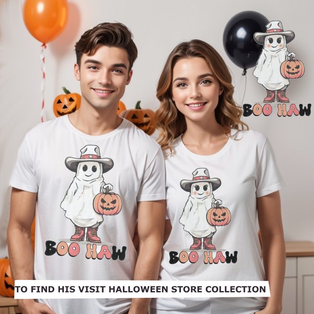 T-shirt Halloween boo haw girly fantôme western cowgirl (Couples matching halloween  t-shirt cowboy & cowgirl ghost design. Boo Haw.)