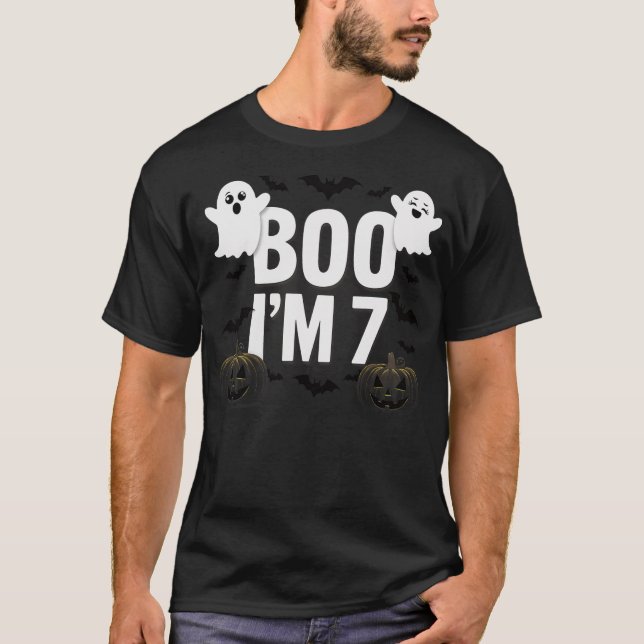T-shirt Halloween Boo I'm 7 Years Old Pumpkin Ghost Bat Ki (Devant)