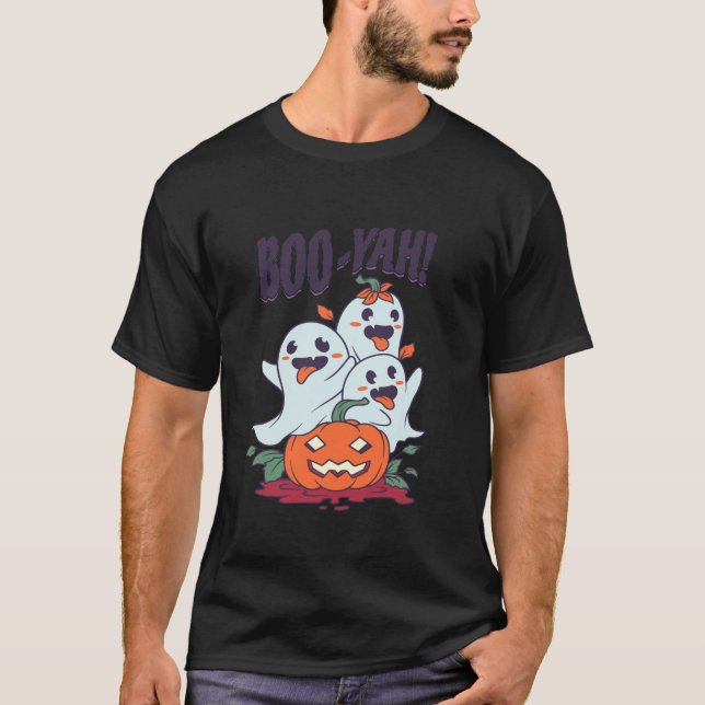 T-shirt Halloween Boo Yah Funny Ghost Jack-o'-lantern Pump (Devant)