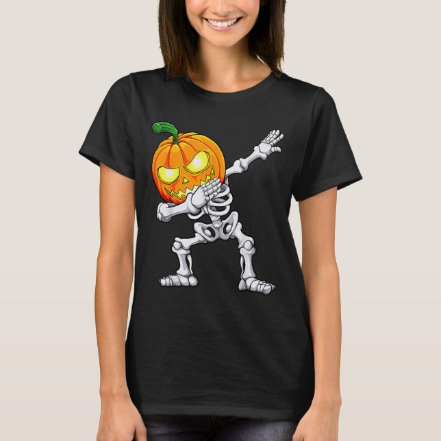 T-shirt Halloween Boys Dabbing Skeleton Y Pumpkin Jack O L (Devant)