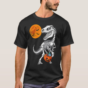 T-shirt Halloween Boys Dinosaur Skeleton Rex Citrouille d'