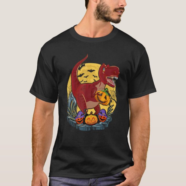 T-shirt Halloween Boys Dinosaur Skeleton Rex Citrouille d' (Devant)