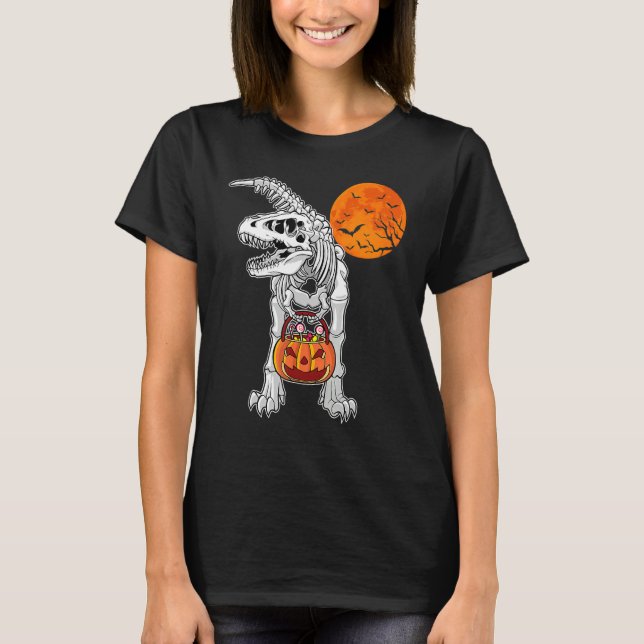 T-shirt Halloween Boys Dinosaur Skeleton Rex Citrouille d' (Devant)
