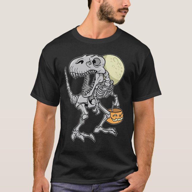 T-shirt Halloween Boys Dinosaur Skeleton rex Scary Pumpkin (Devant)