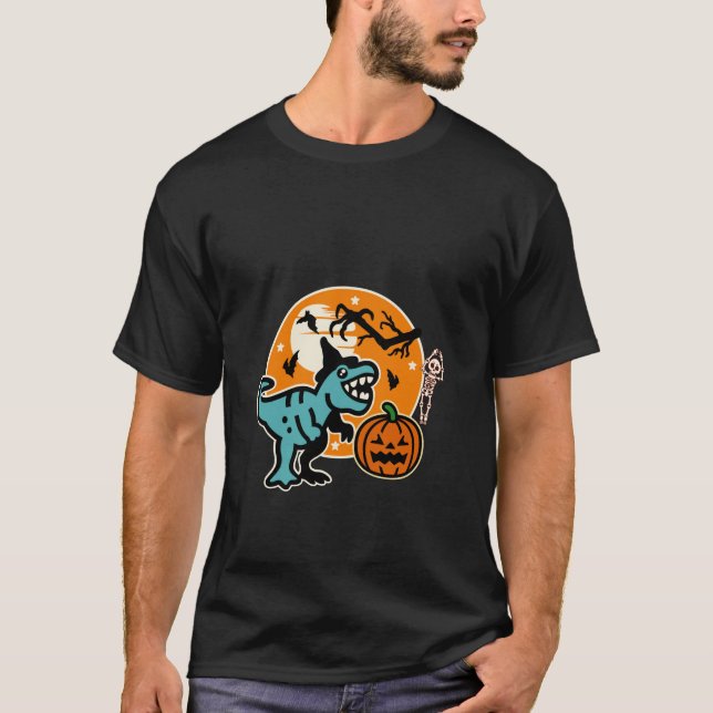 T-shirt Halloween Boys Dinosaur Skeleton T rex Funny Pumpk (Devant)