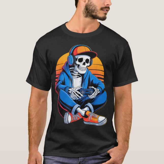 T-shirt Halloween Boys Hommes Enfants Skeleton Video Gamin (Devant)