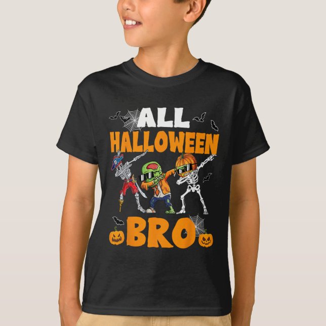 T-shirt Halloween Bro Dabbing Skeleton Jack-o'-lantern Boy (Devant)
